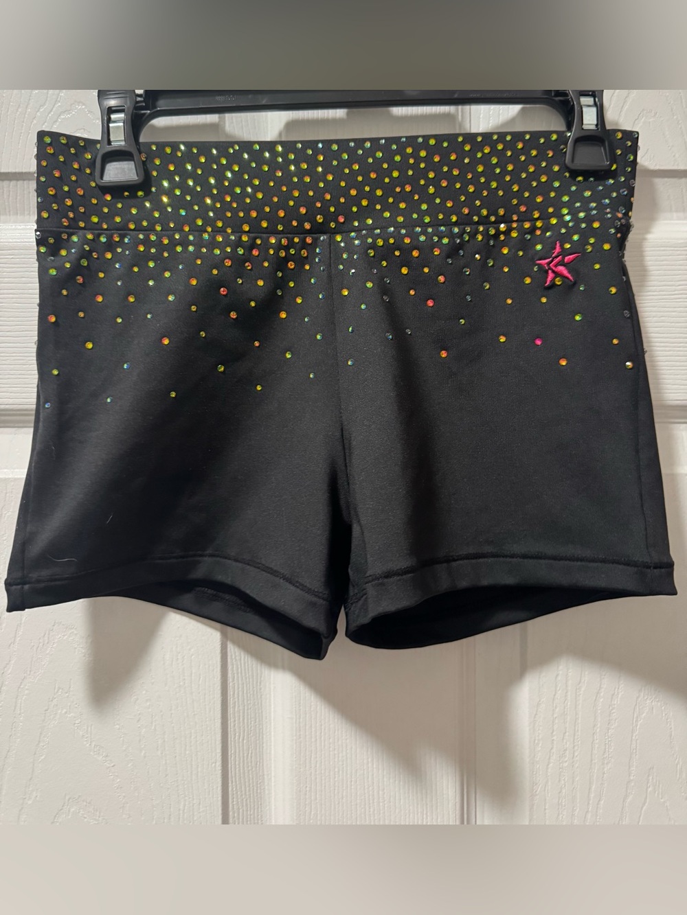 Black Dance Shorts with Multicolor Rhinestones - Kids